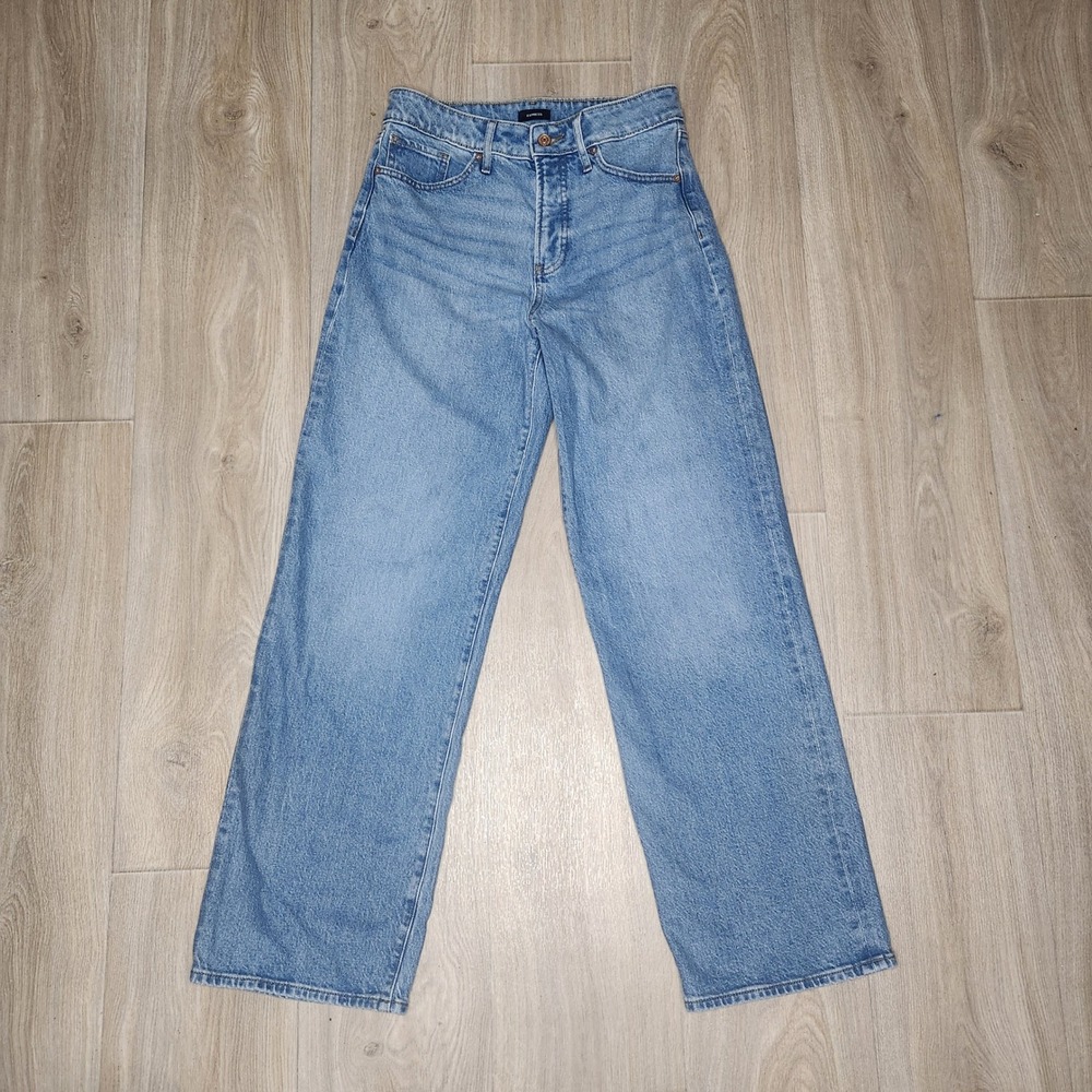 Express Relaxed Straight Jeans Womens 6R High Rise Stretch Light Wash Denim